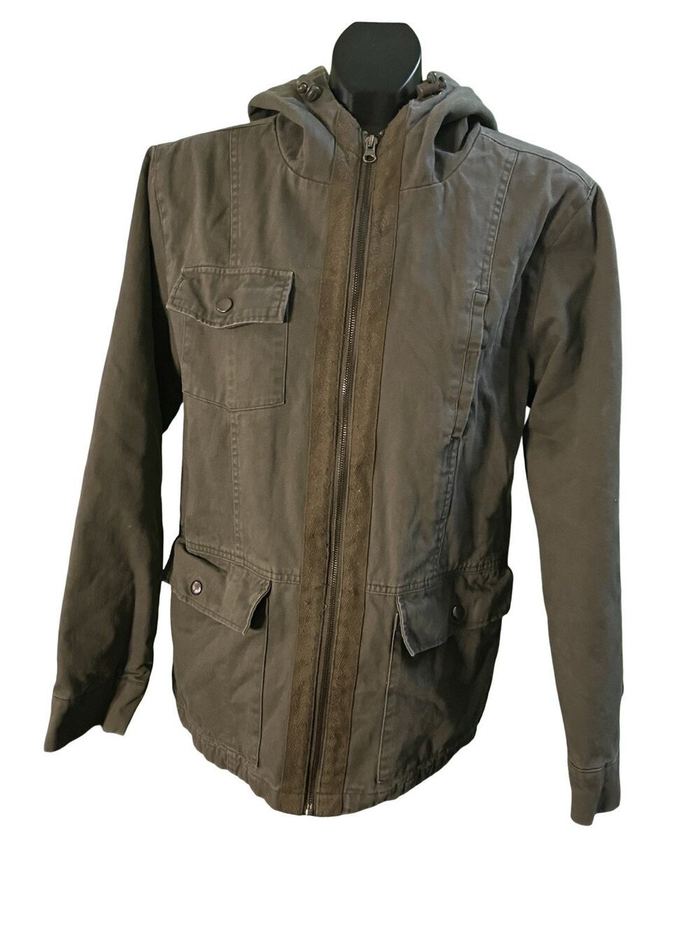 Earthbound Trading Co Jacket Brown Cotton Canvas Hooded Zip Up